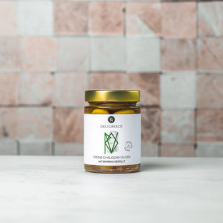 Grüne Oliven mit Paprika